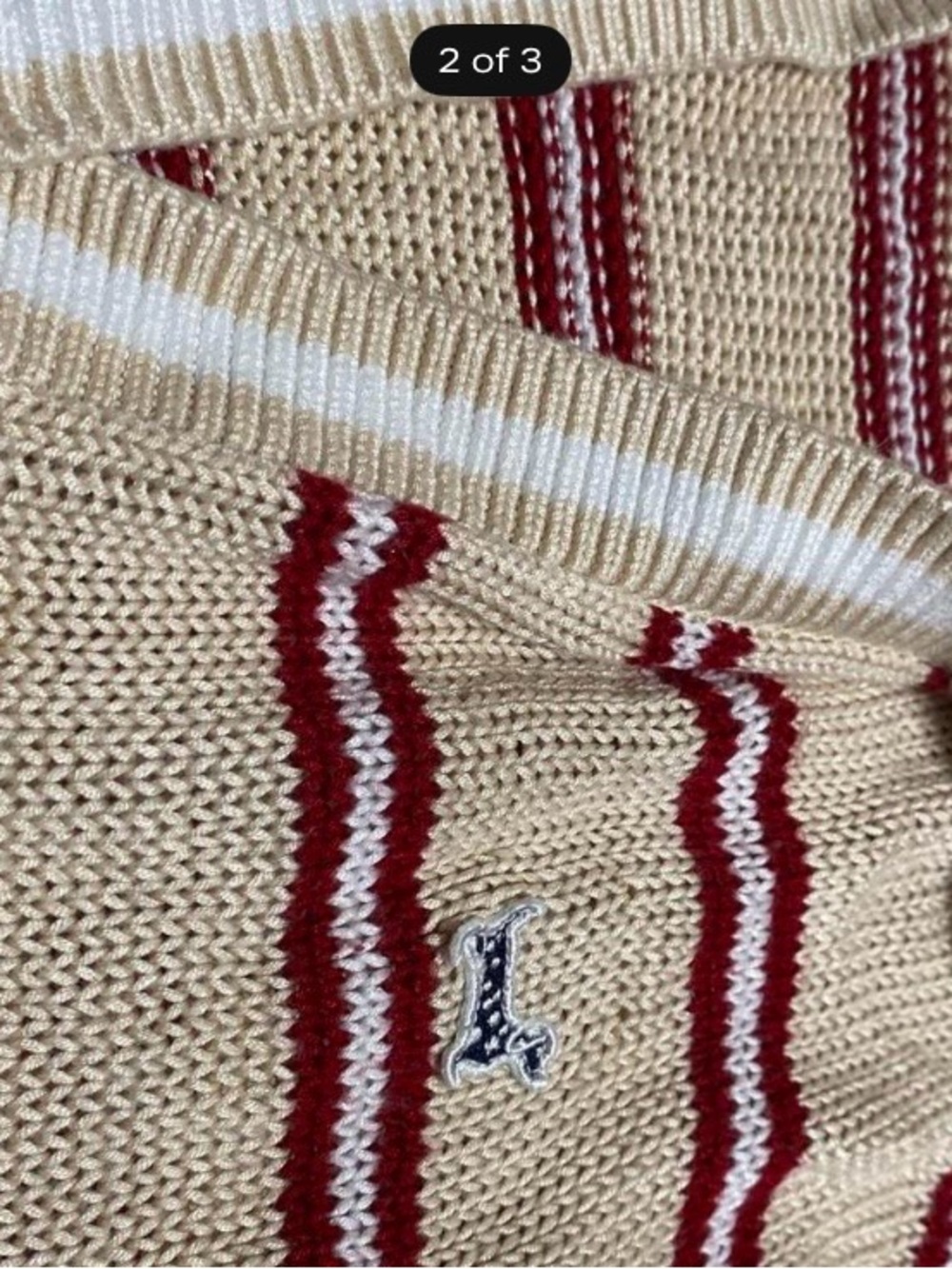 PINK Victoria's Secret Cream V-Neck Sweater with Red Stripes - Picture 2 of 3